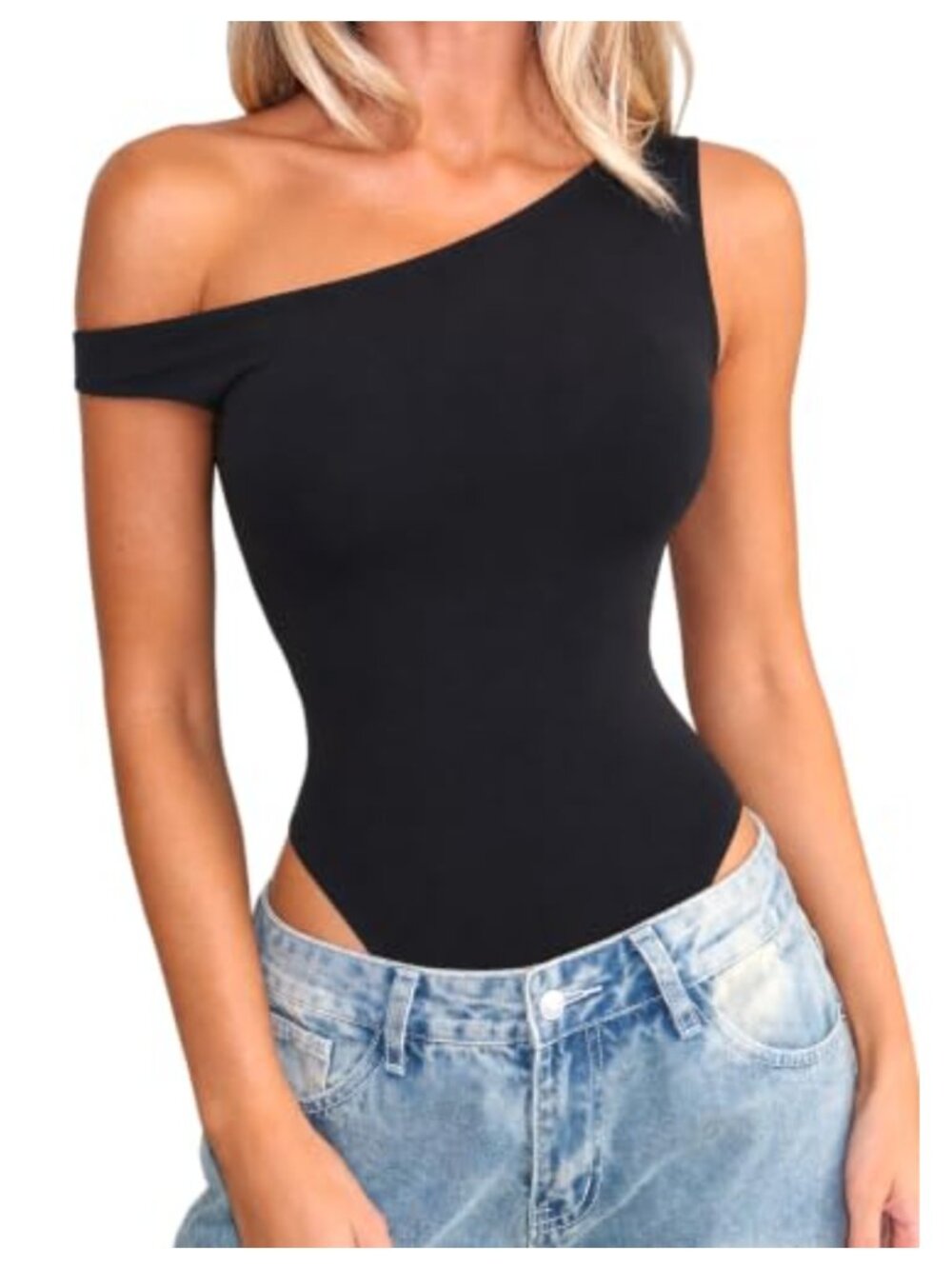 Sleeveless Off One Shoulder Bodysuit Nylon Spandex
